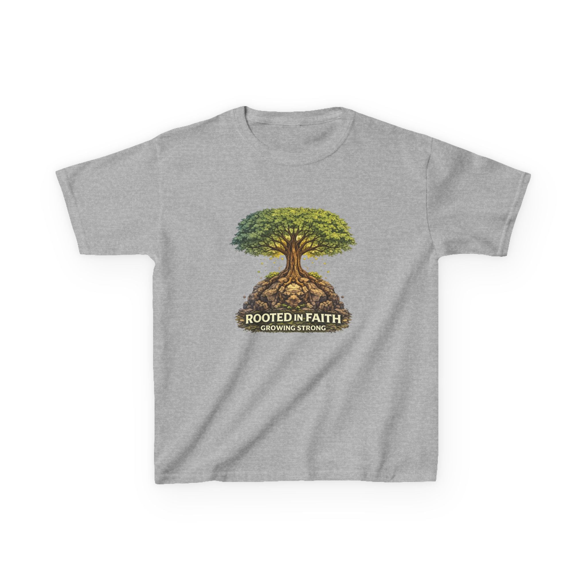 Kids Tee — 'Rooted in Faith' Tree Graphic