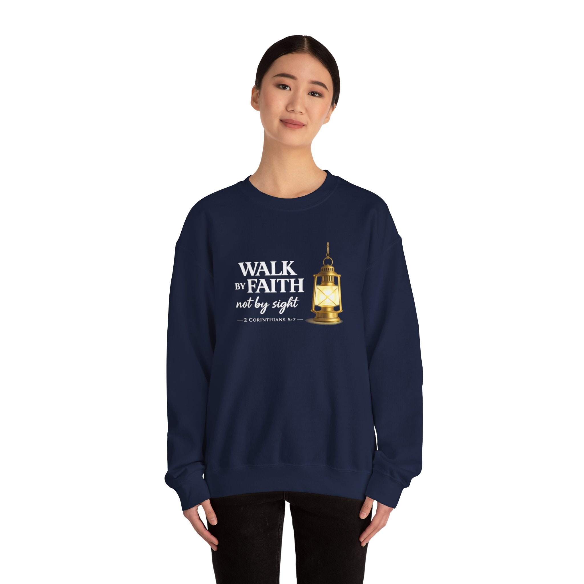 Womens "Walk By Faith Not By Sight" Classic White Crewneck Sweatshirt