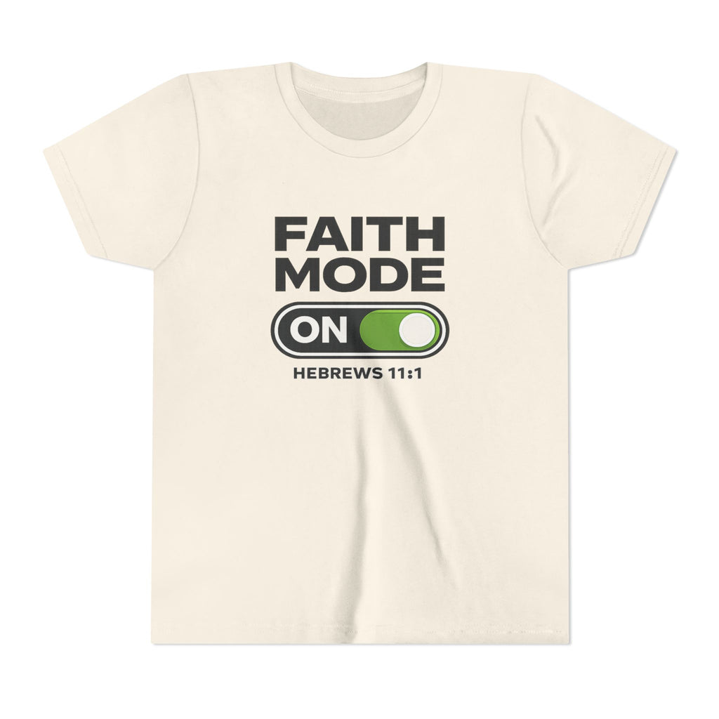 Youth Tee – "Faith Mode On" Christian Kids Shirt (Hebrews 11:1)