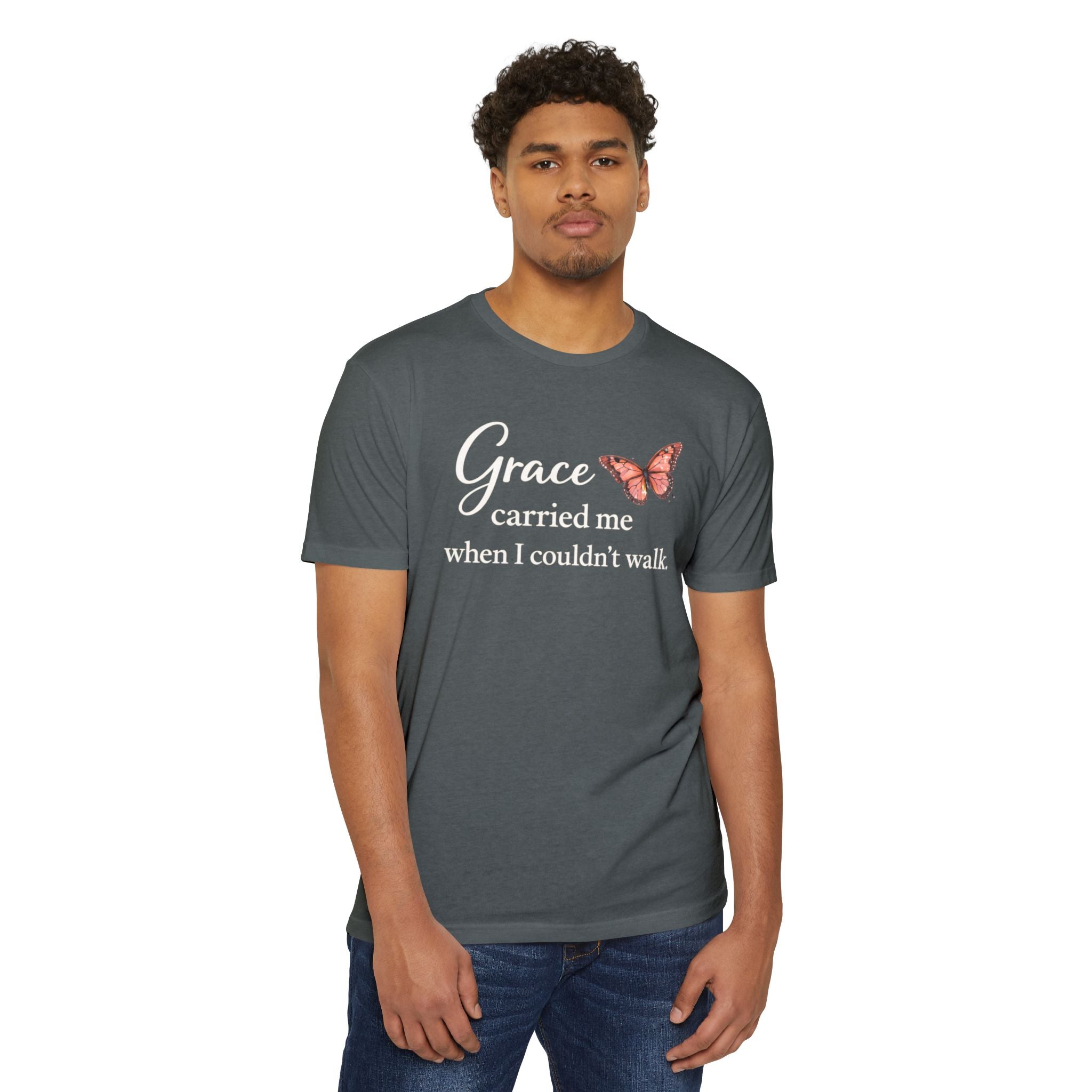 Grace Carried Me T-Shirt — Inspirational Butterfly Faith Tee