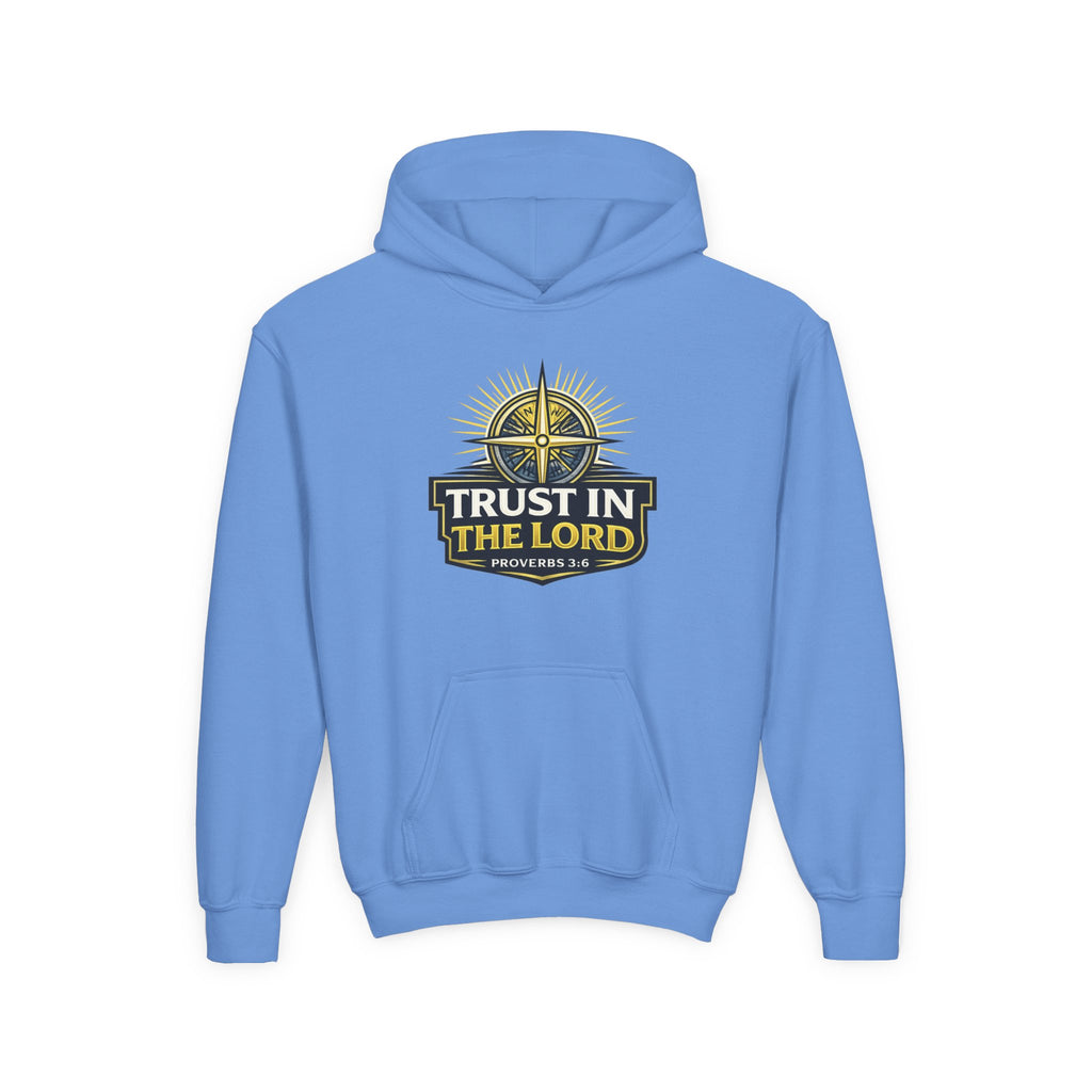 Youth Hoodie — "Trust in the Lord" Christian Compass Sweatshirt (Proverbs 3:5)