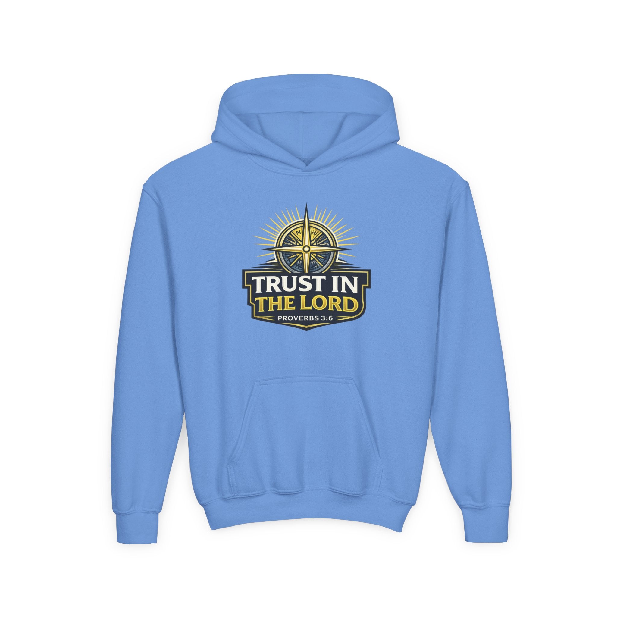 Youth Hoodie — "Trust in the Lord" Christian Compass Sweatshirt (Proverbs 3:5)