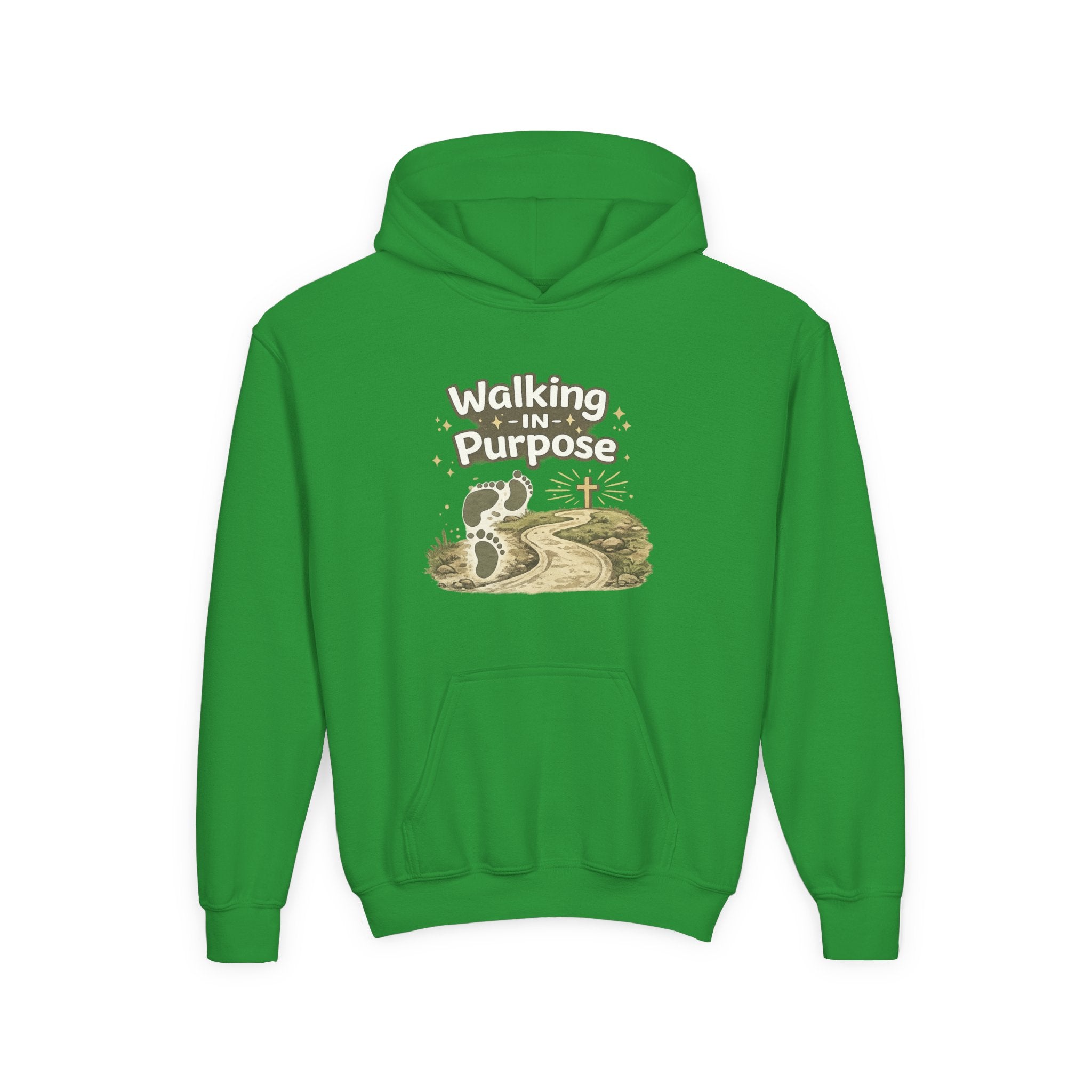 Youth Hoodie — "Walking in Purpose" Inspirational Christian Graphic