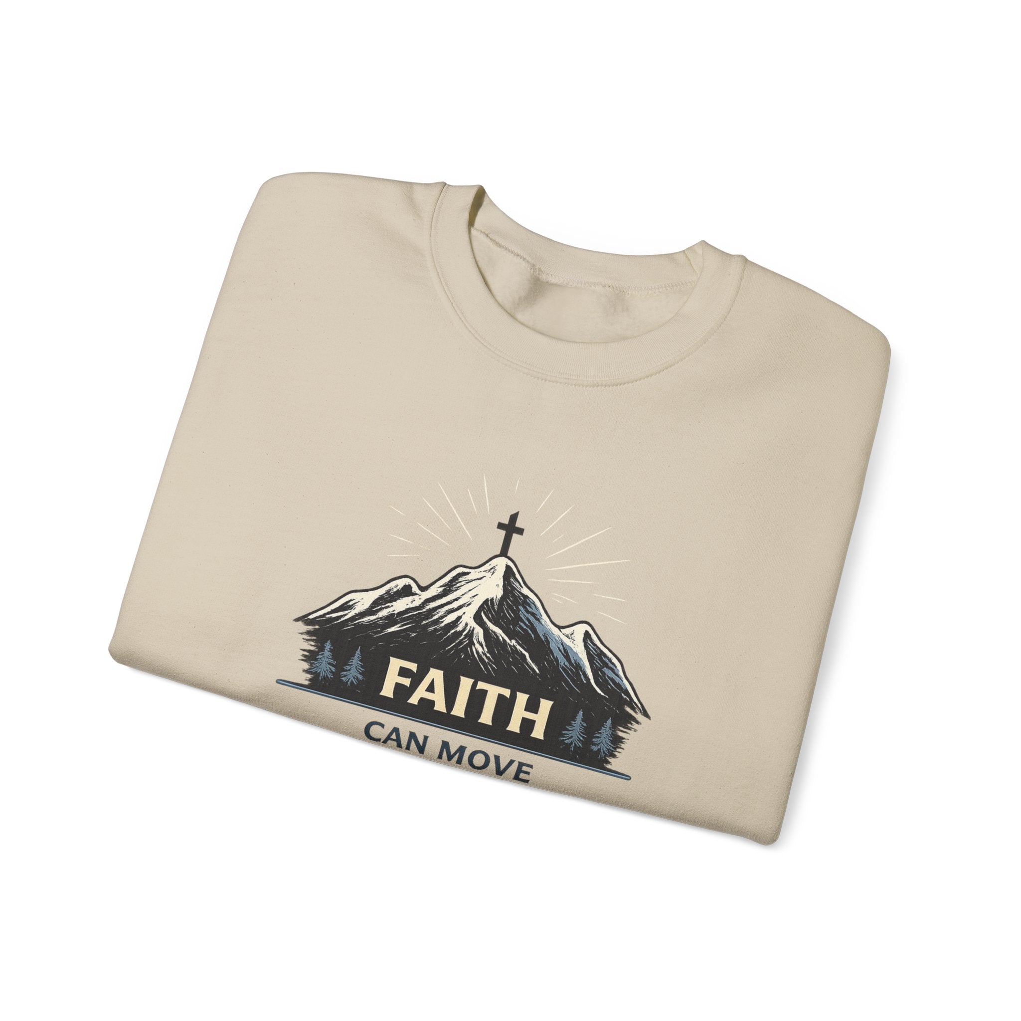 Womens Faith Can Move Mountains Crewneck Sweatshirt – Christian Inspirational Pullover