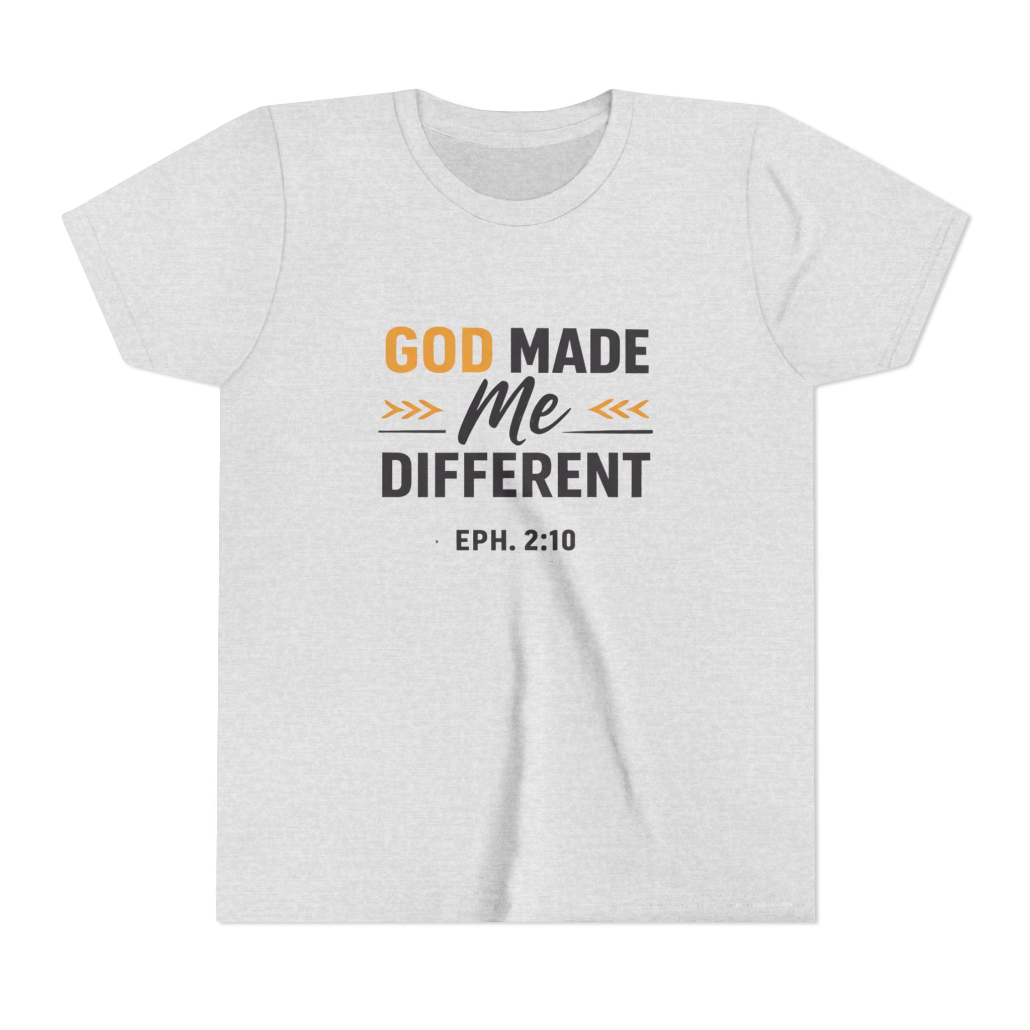 Girls Youth Tee – "God Made Me Different" Christian Kids T‑Shirt (Eph. 2:10)