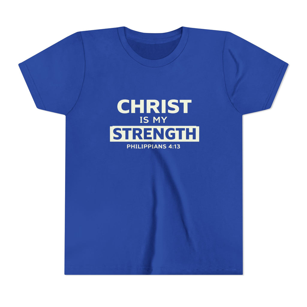 Boys Youth Tee - "Christ Is My Strength" Philippians 4:13 Christian Kids Shirt