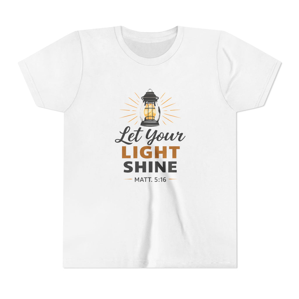 Girls Youth Tee — "Let Your Light Shine" Christian Lantern Shirt (Matt. 5:16)