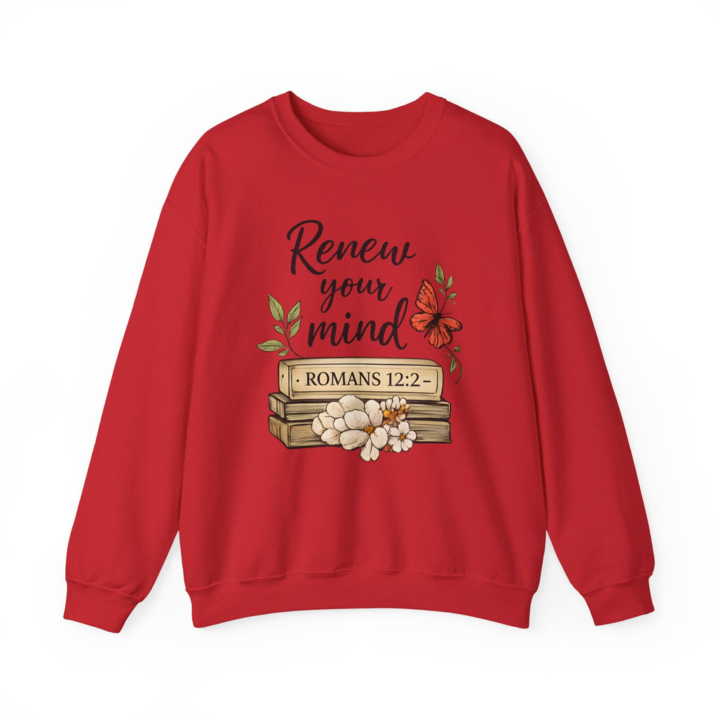 Womens Crewneck Sweatshirt - "Renew Your Mind" Romans 12:2 Floral Christian Pullover