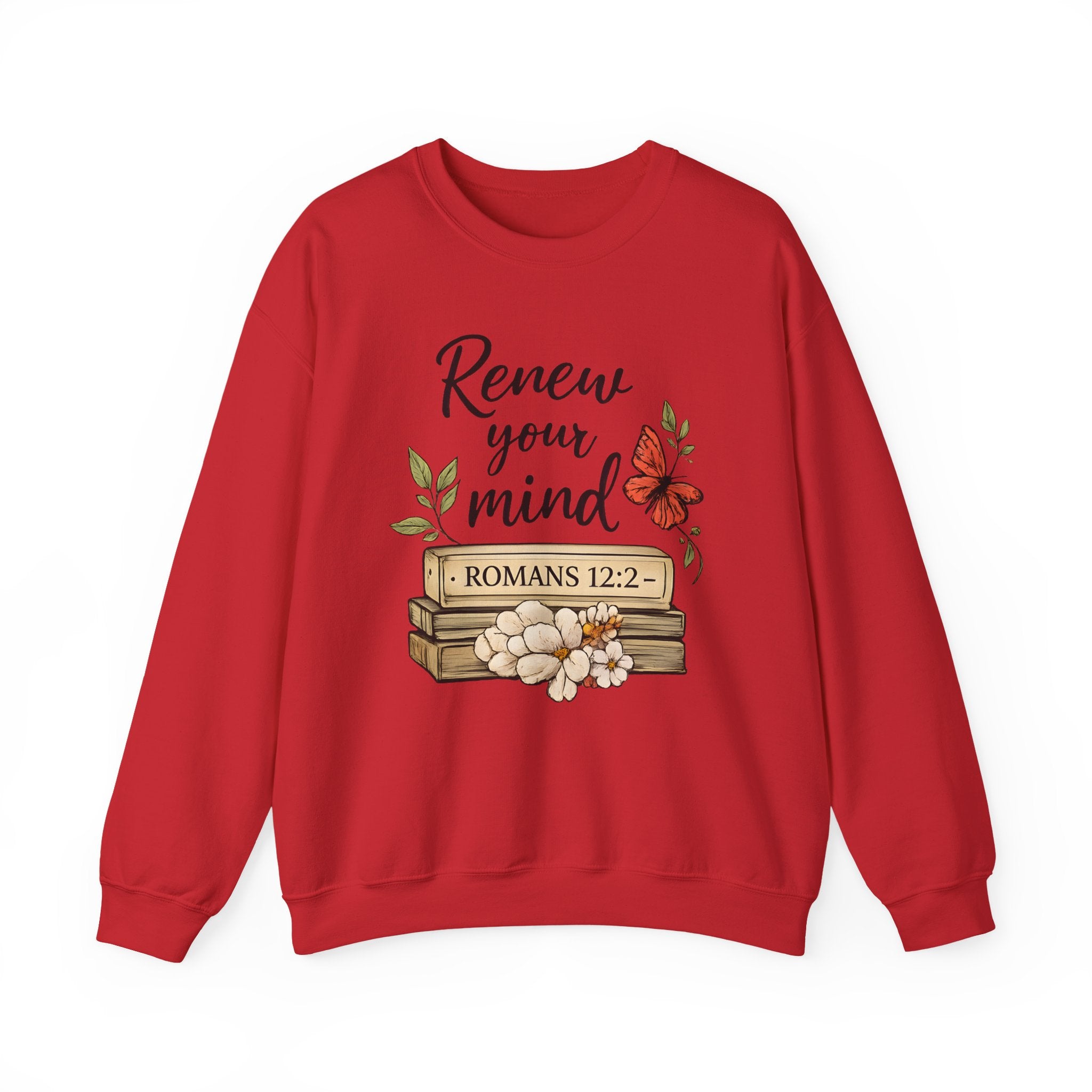 Womens Crewneck Sweatshirt - "Renew Your Mind" Romans 12:2 Floral Christian Pullover