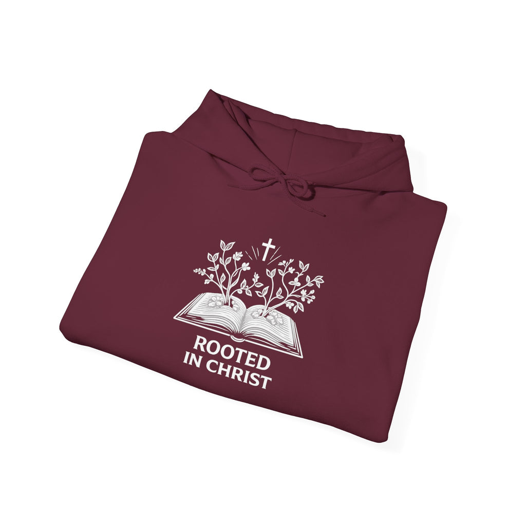 Mens Christian Hoodie — "Rooted in Christ" Bible Floral Design