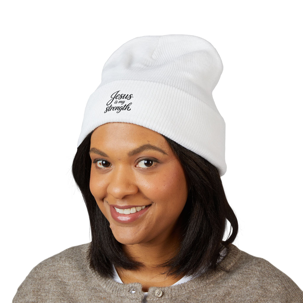 Embroidered 'Jesus Is My Strength' Cuffed Beanie