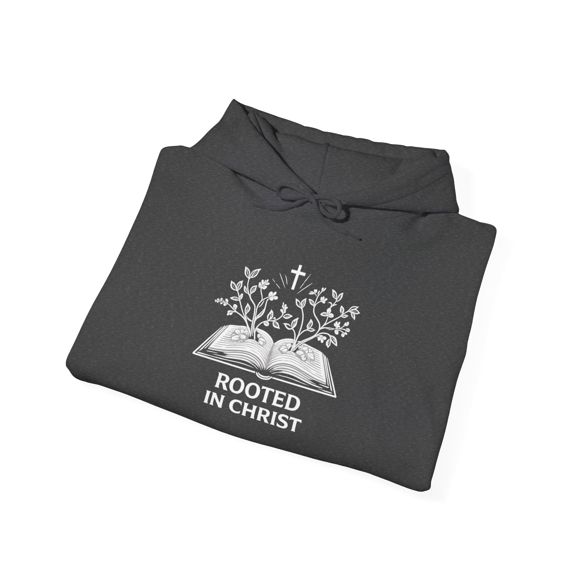 Mens Christian Hoodie — "Rooted in Christ" Bible Floral Design