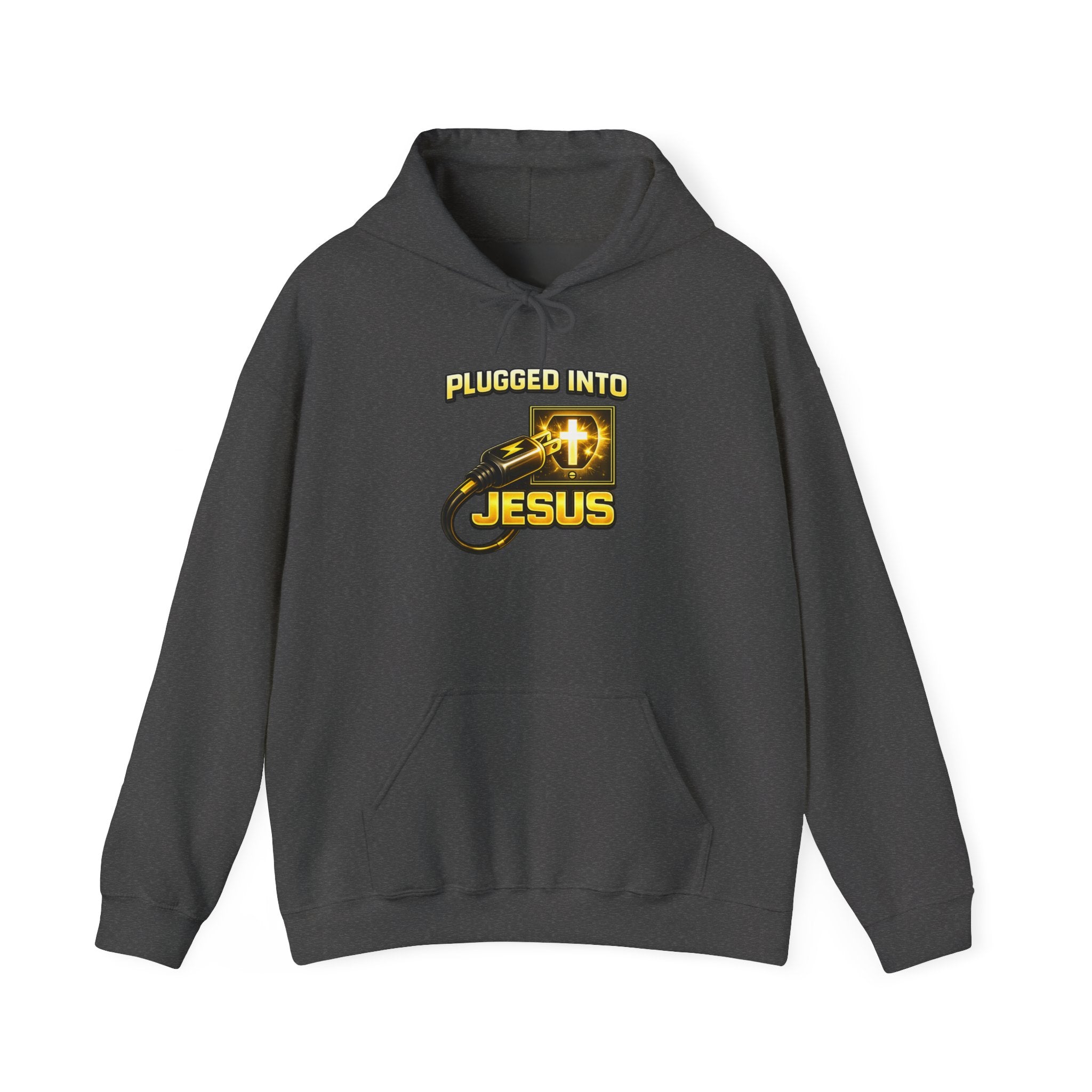 Plugged Into Jesus Hoodie — Christian Faith Graphic Pullover
