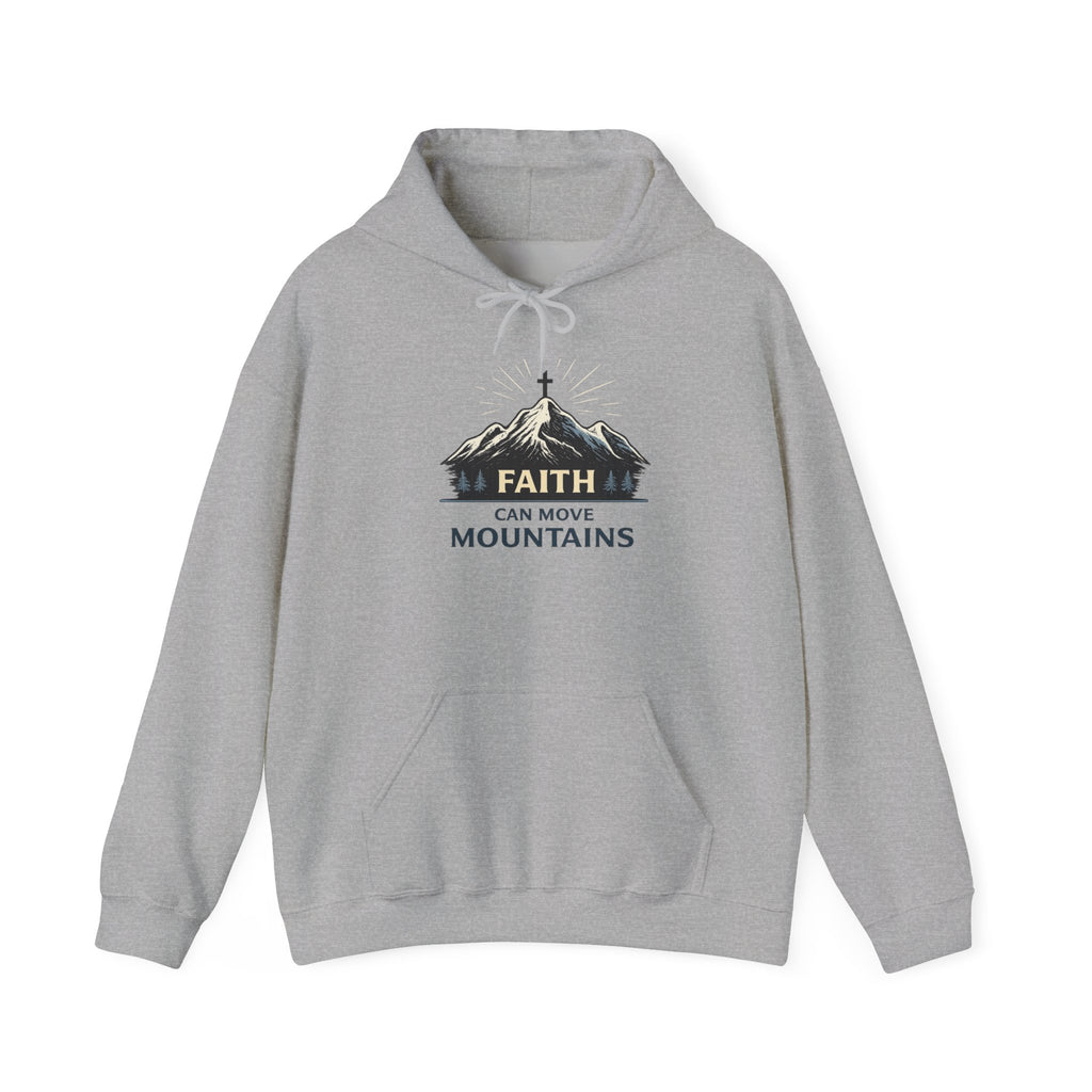 Womens Faith Can Move Mountains Hoodie — Christian Inspirational Mountain Graphic Hoodie