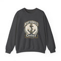 Womens Anchored in Christ Crewneck Sweatshirt — Christian Anchor Faith Pullover