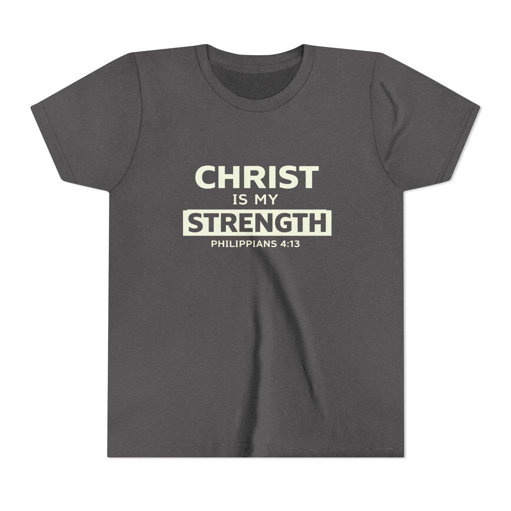 Boys Youth Tee - "Christ Is My Strength" Philippians 4:13 Christian Kids Shirt