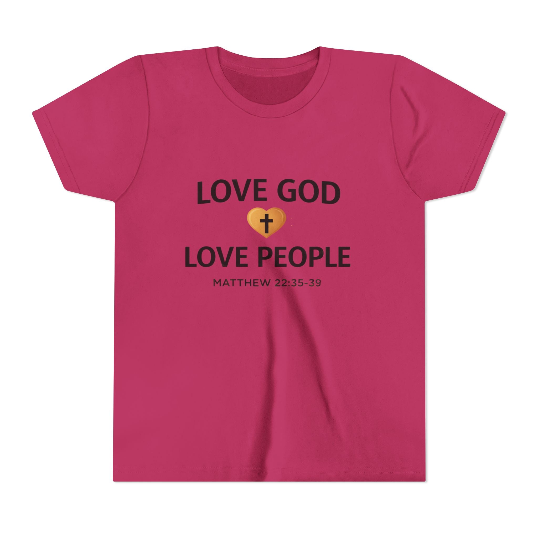 Boys Youth Tee — "Love God Love People" Bible Verse Matthew 22:37-39 Christian Kids Shirt