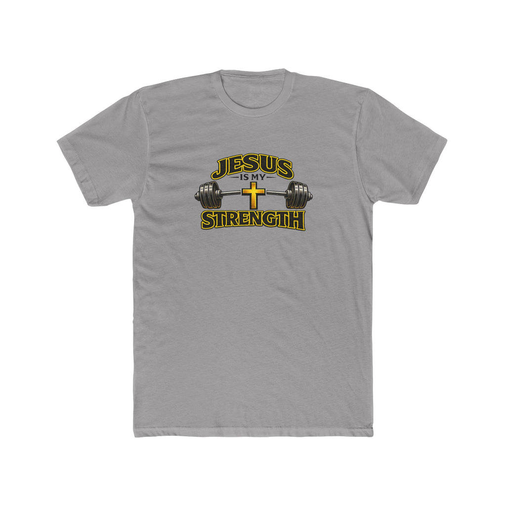 Jesus Is My Strength T-Shirt | Cross & Barbell Christian Faith Workout Tee