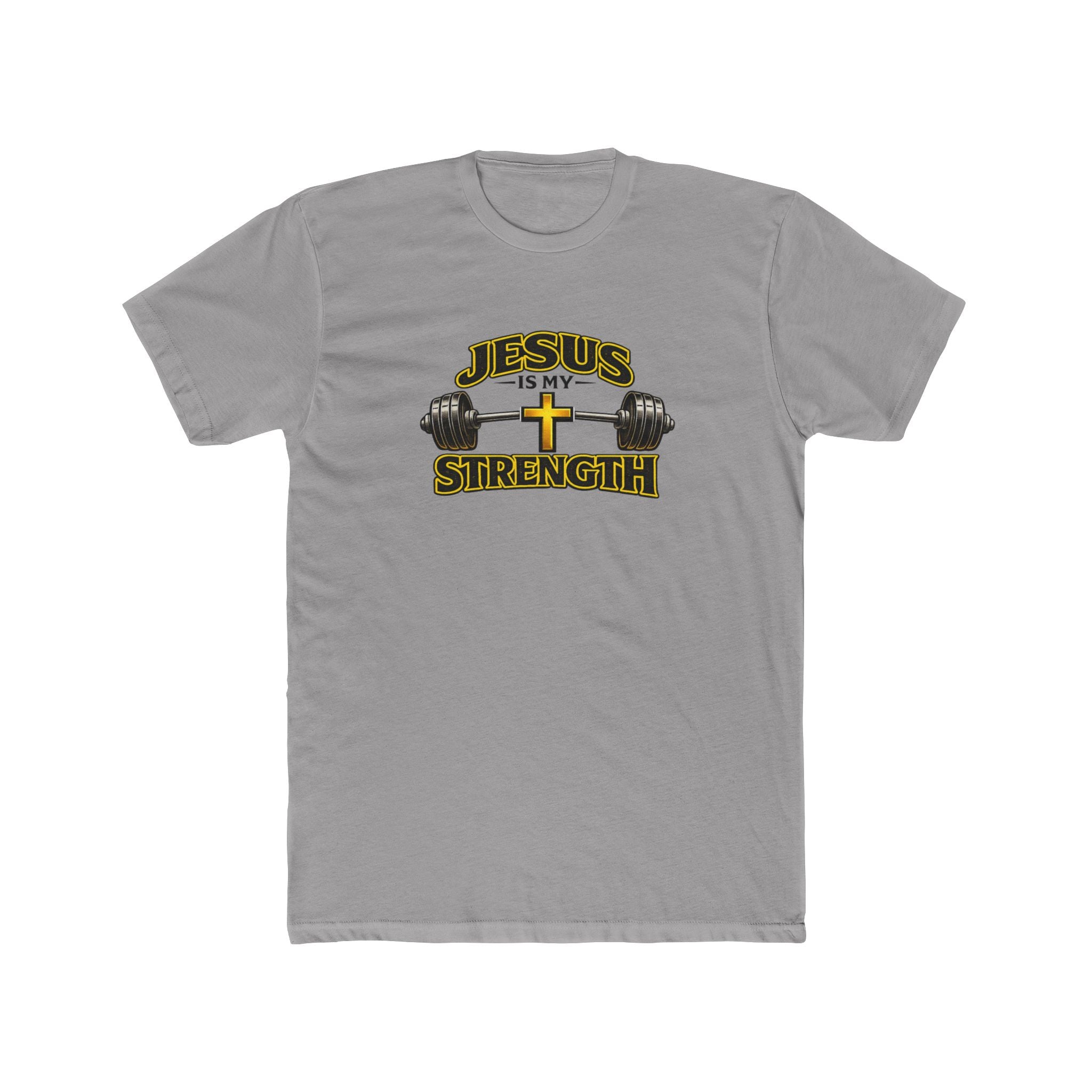 Jesus Is My Strength T-Shirt | Cross & Barbell Christian Faith Workout Tee