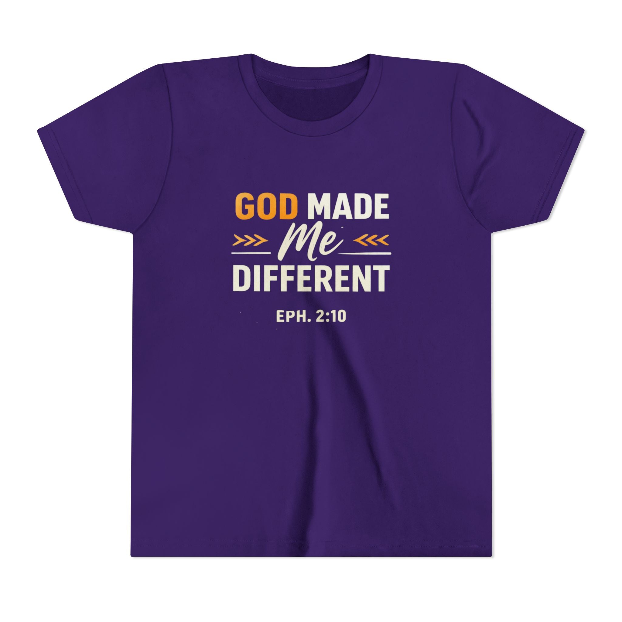 Girls Youth Tee – "God Made Me Different" Christian Kids T‑Shirt (Eph. 2:10)