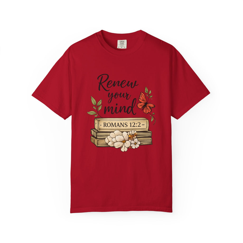 Renew Your Mind T-Shirt – Romans 12:2 Floral Butterfly Christian Tee