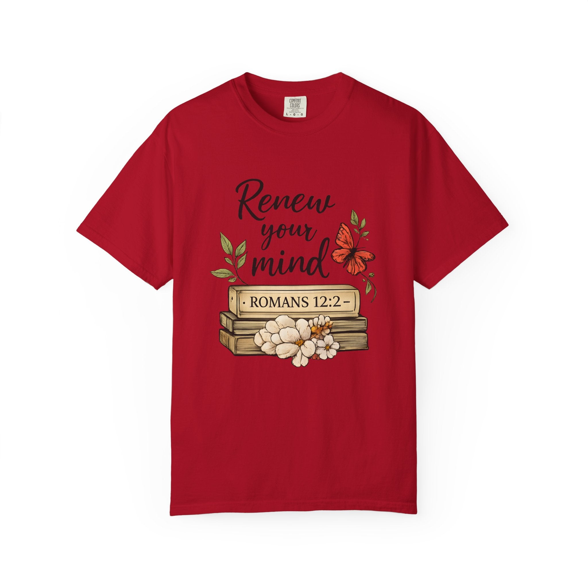 Renew Your Mind T-Shirt – Romans 12:2 Floral Butterfly Christian Tee