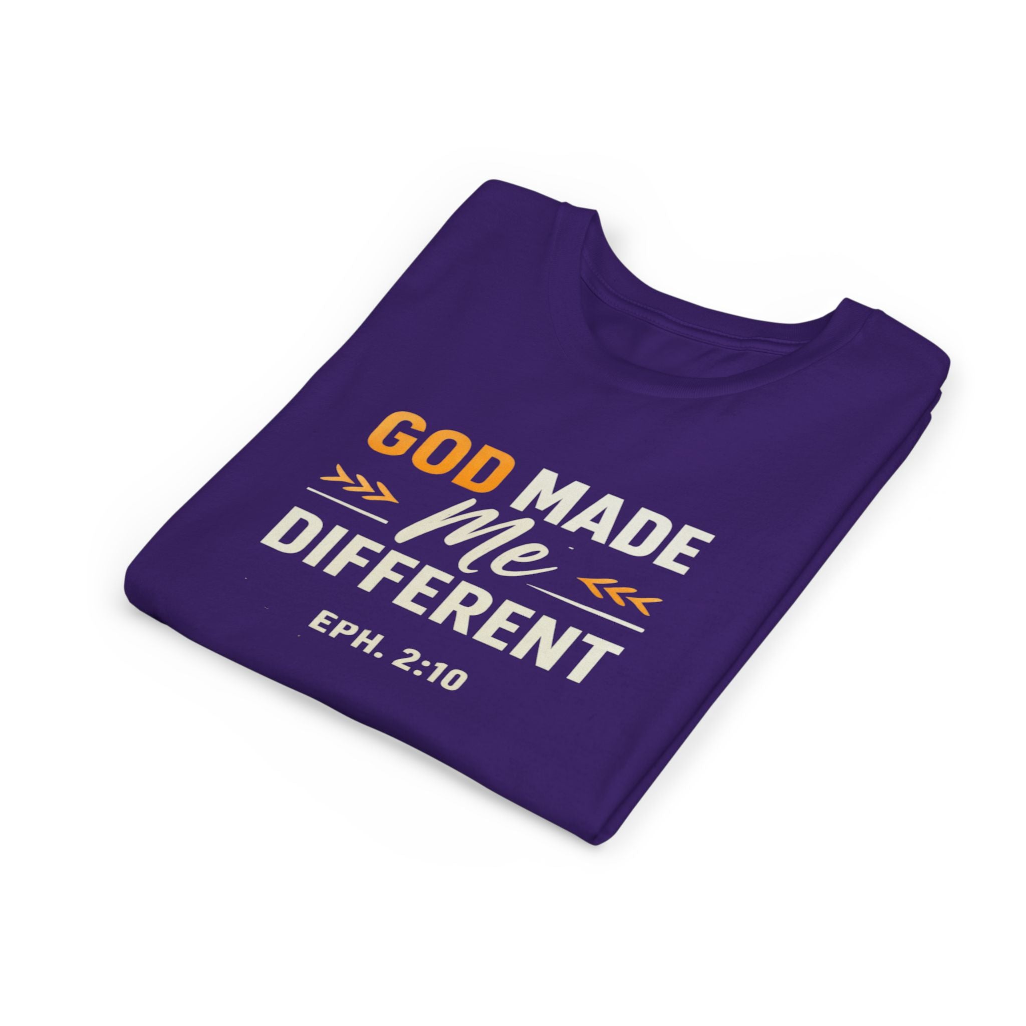 Girls Youth Tee – "God Made Me Different" Christian Kids T‑Shirt (Eph. 2:10)