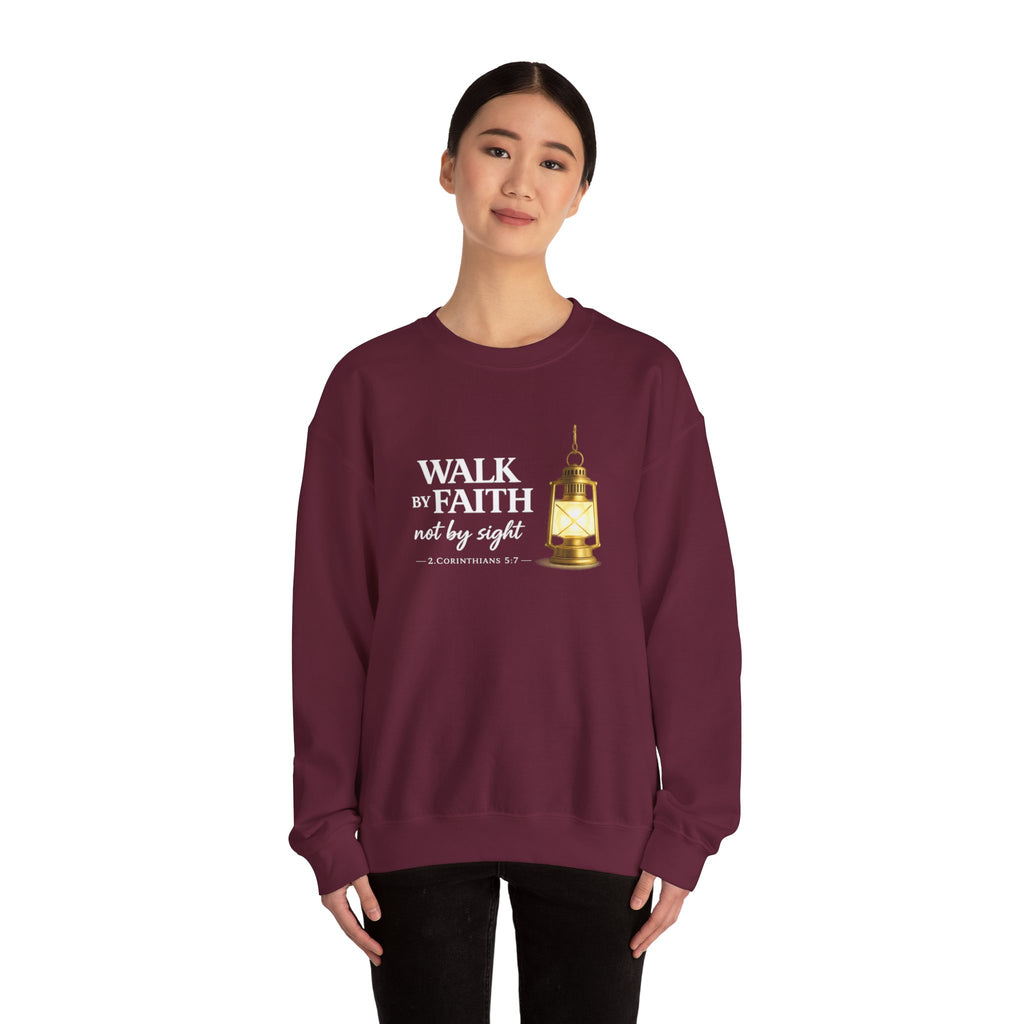 Womens "Walk By Faith Not By Sight" Classic White Crewneck Sweatshirt