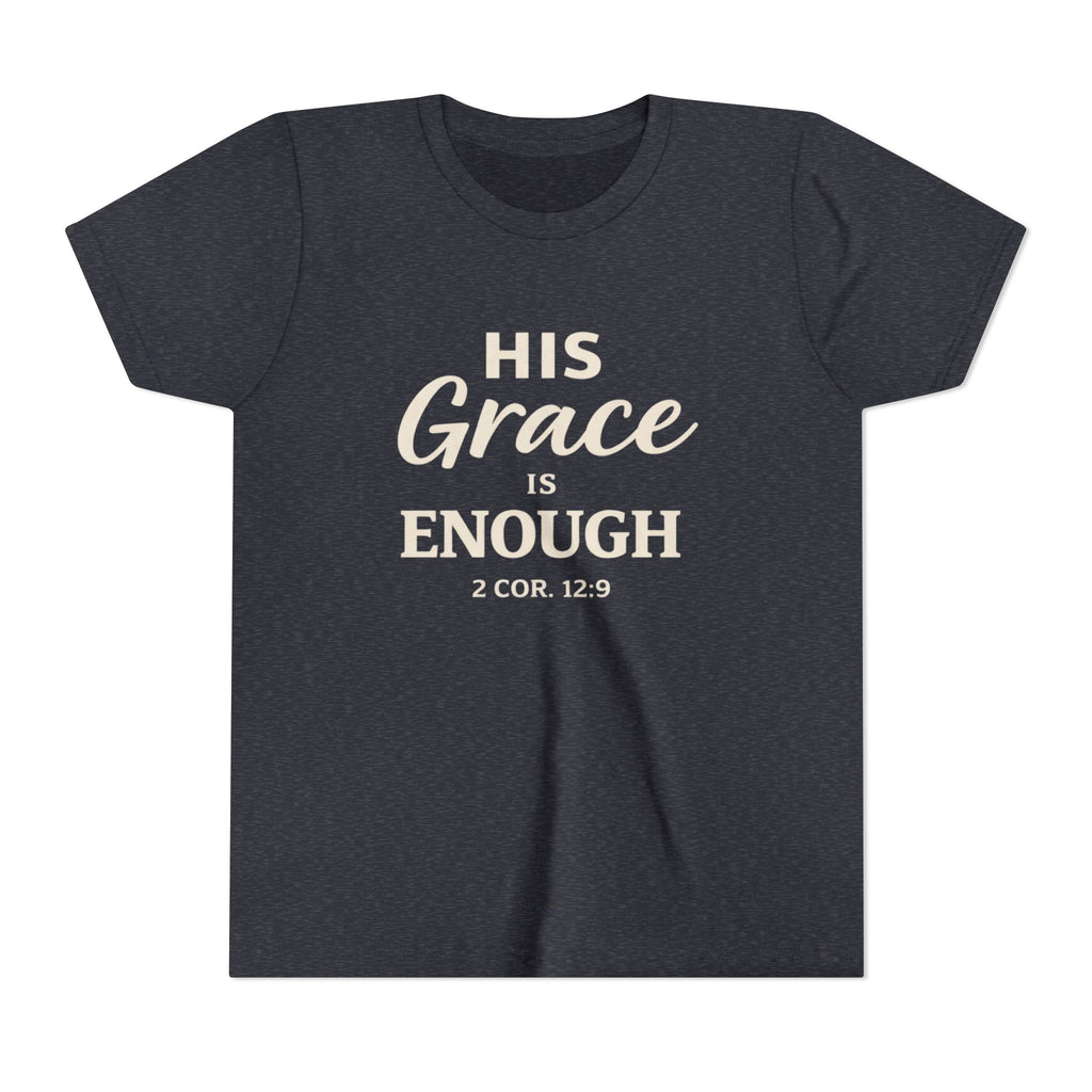 Boys Youth Tee — "His Grace Is Enough" Christian Faith Shirt (2 Cor. 12:9)