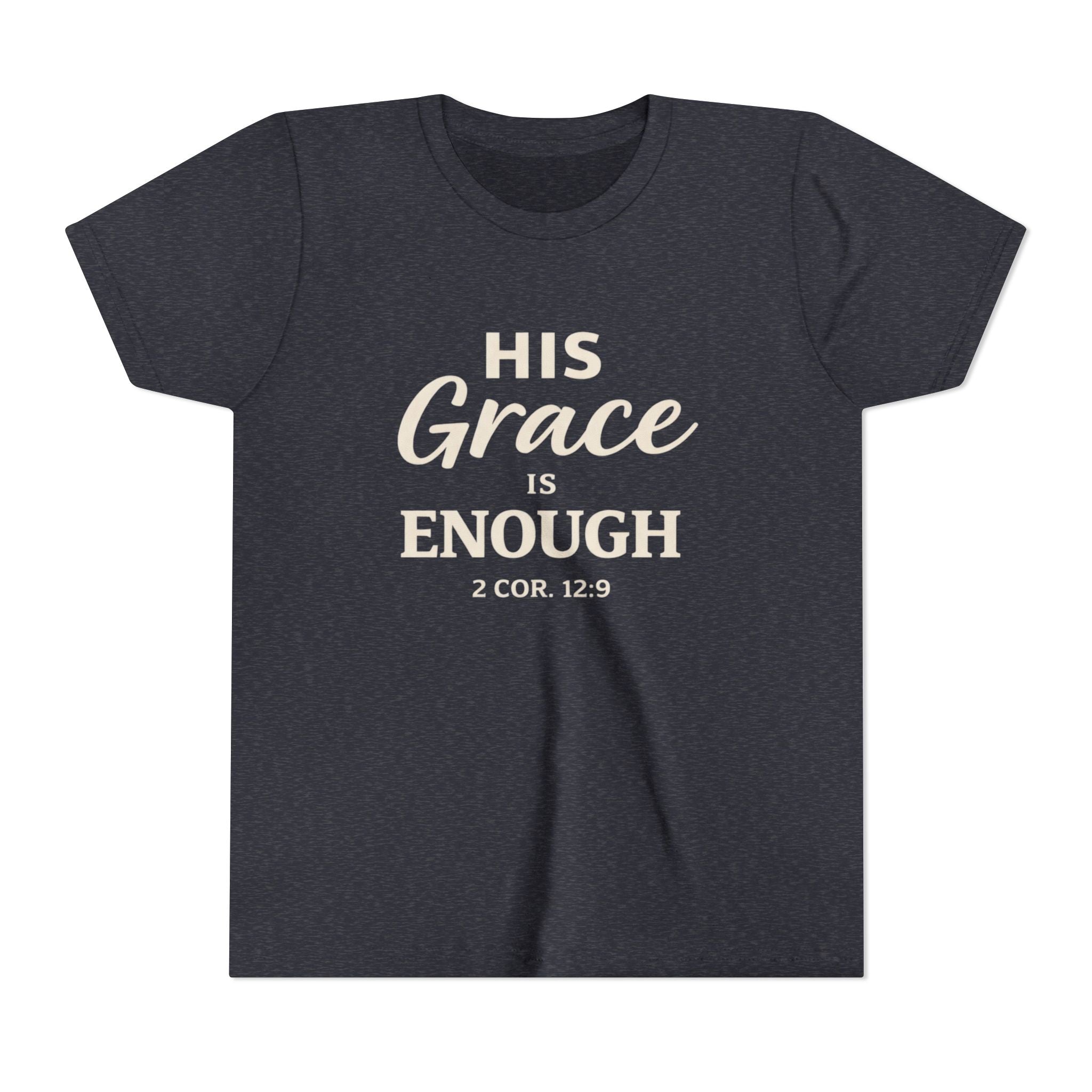 Boys Youth Tee — "His Grace Is Enough" Christian Faith Shirt (2 Cor. 12:9)