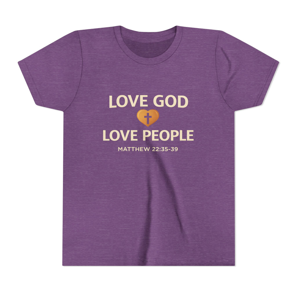Boys Youth Tee — "Love God Love People" Bible Verse Matthew 22:37-39 Christian Kids Shirt