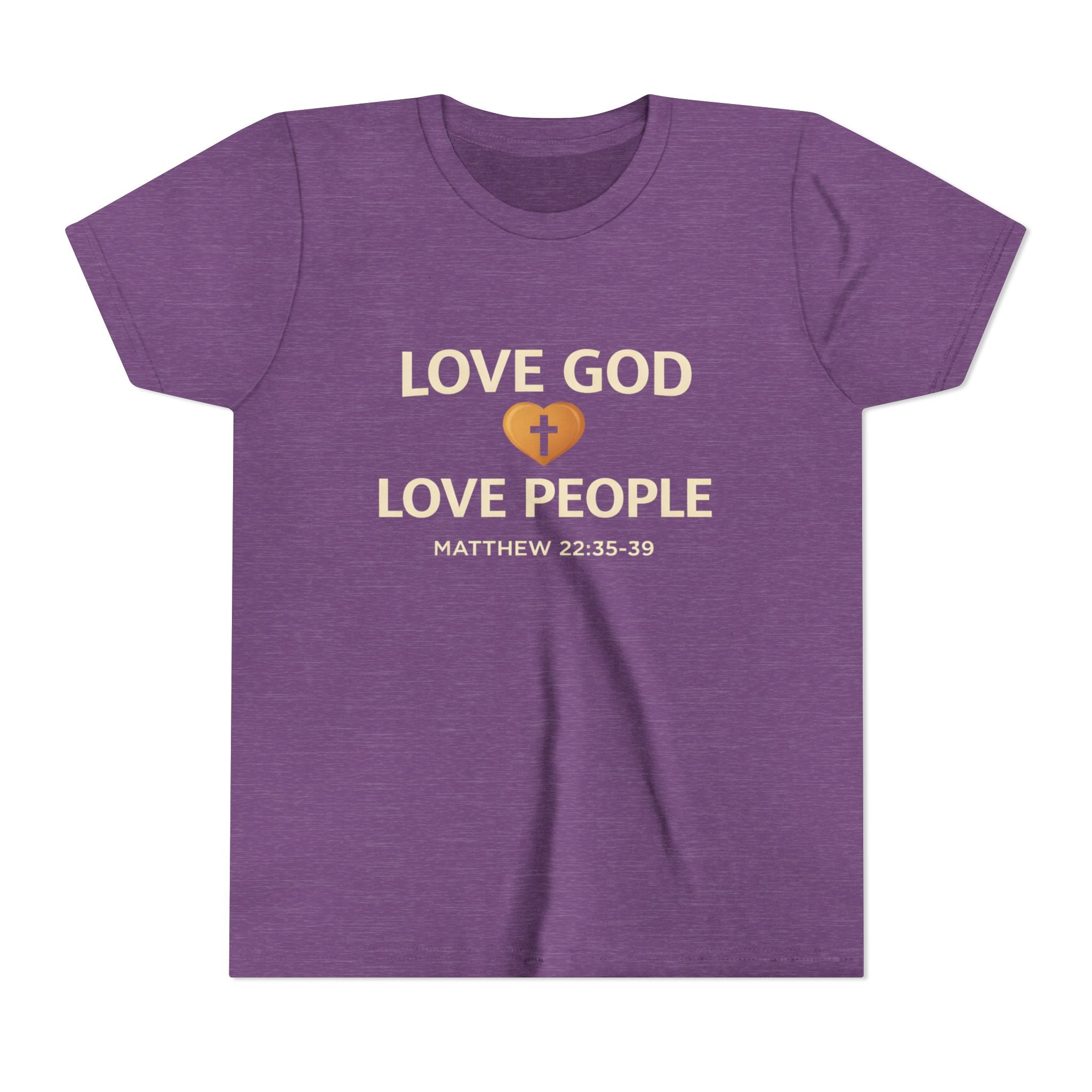 Girls Youth Tee — "Love God Love People" Bible Verse Matthew 22:37-39 Christian Kids Shirt