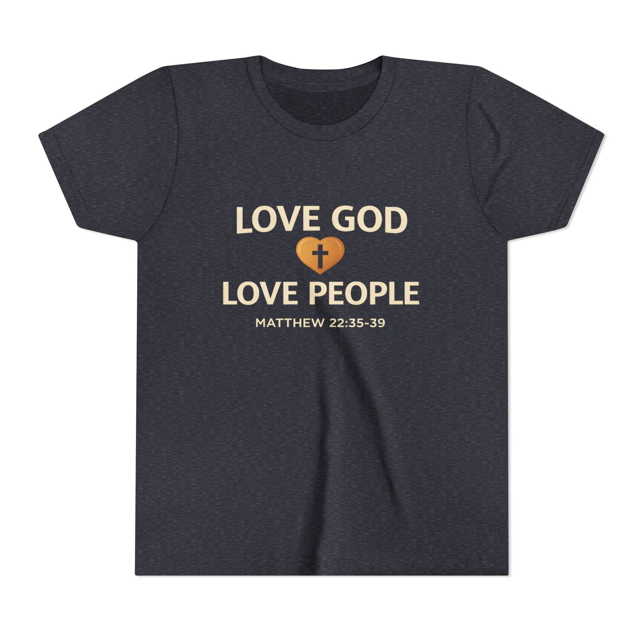 Boys Youth Tee — "Love God Love People" Bible Verse Matthew 22:37-39 Christian Kids Shirt