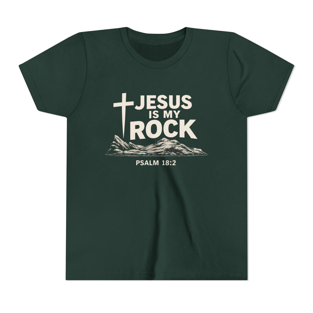 Boys Youth Tee — "Jesus Is My Rock" Psalm 18:2 Christian Kids T-Shirt