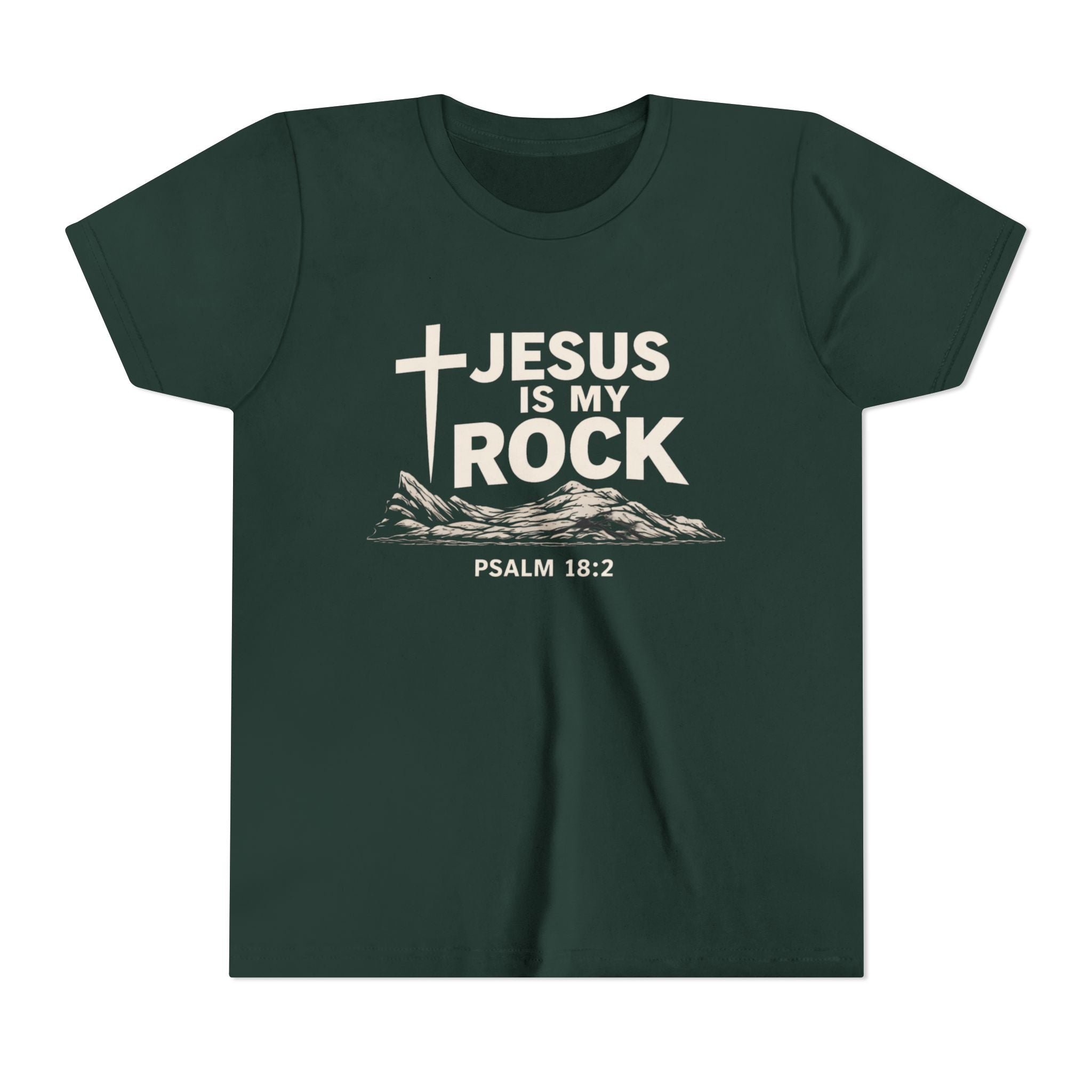 Boys Youth Tee — "Jesus Is My Rock" Psalm 18:2 Christian Kids T-Shirt