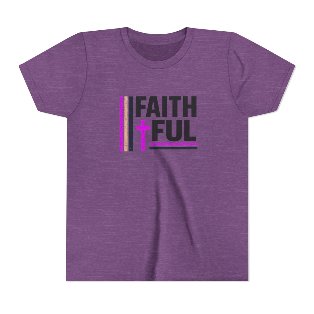 Girls Faithful Youth Tee — Kids Christian Cross T-Shirt (Pink & Black)