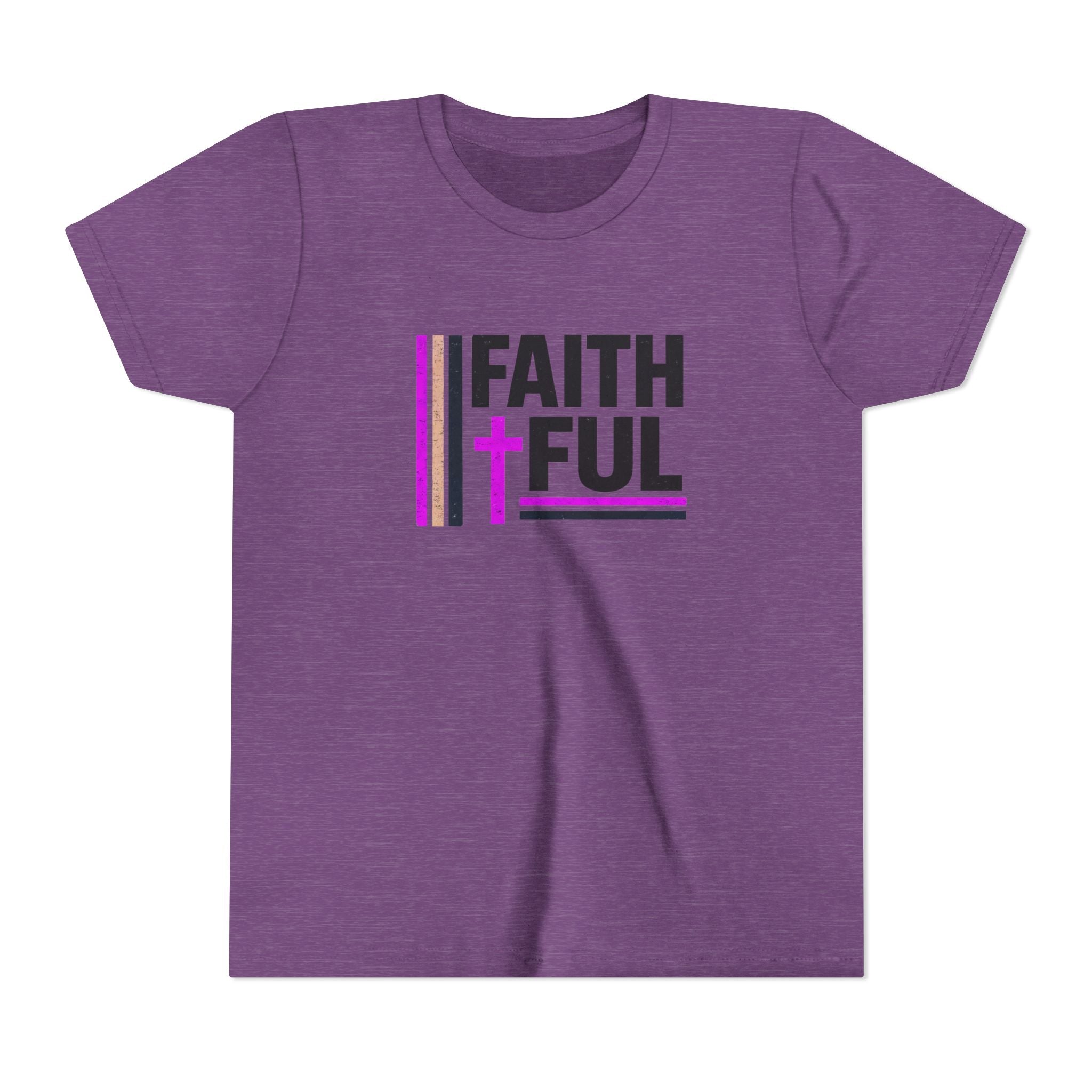 Girls Faithful Youth Tee — Kids Christian Cross T-Shirt (Pink & Black)