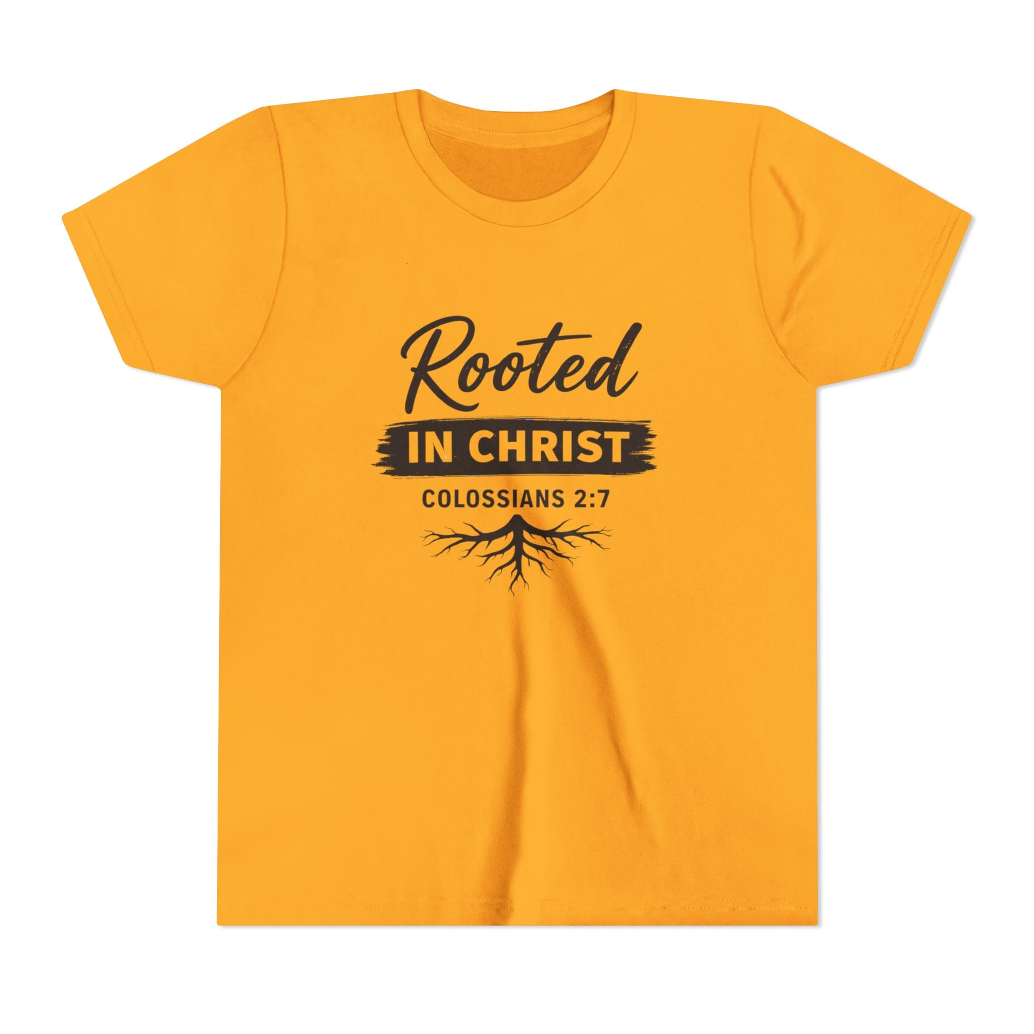 Boys Youth Tee - "Rooted in Christ" Colossians 2:7 Christian Kids Shirt
