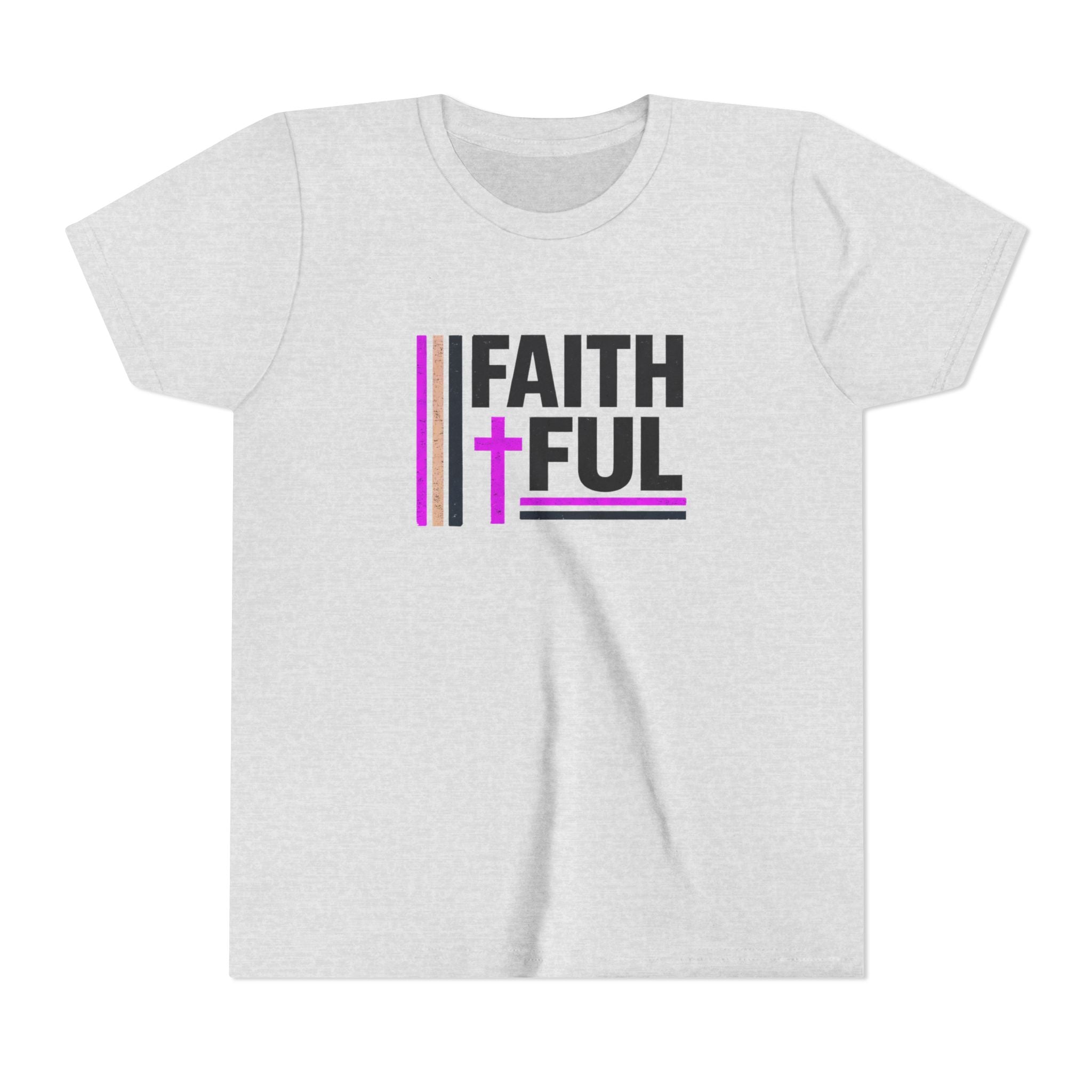 Girls Faithful Youth Tee — Kids Christian Cross T-Shirt (Pink & Black)