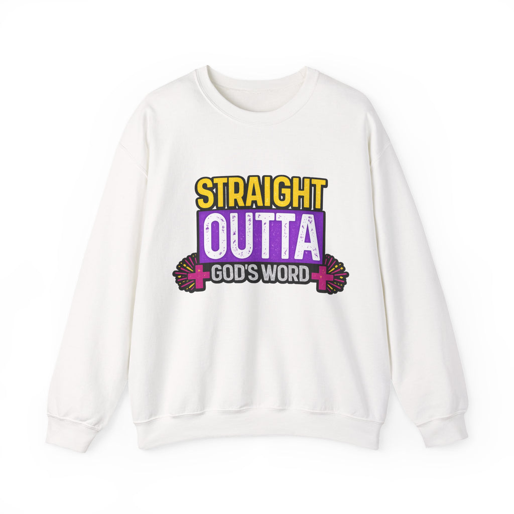 Womens Crewneck Sweatshirt — "Straight Outta God's Word" Christian Gospel Pullover