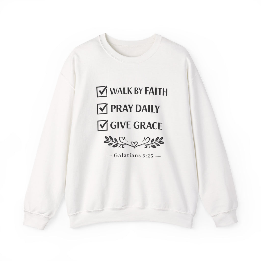 Women Faith Checklist Crewneck Sweatshirt — "Walk by Faith, Pray Daily, Give Grace"