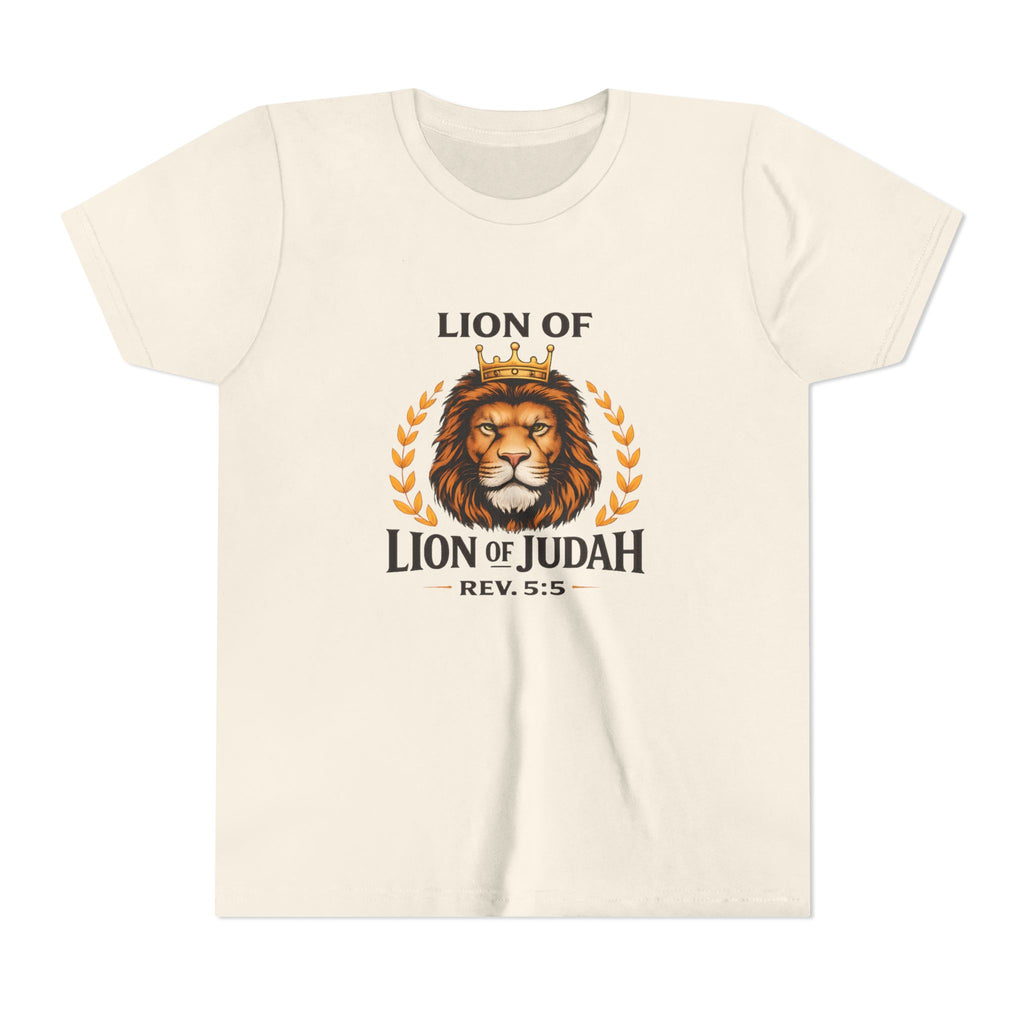 Boys Youth T-Shirt — 'Lion of Judah' Crowned Lion Biblical Tee (Rev. 5:5)