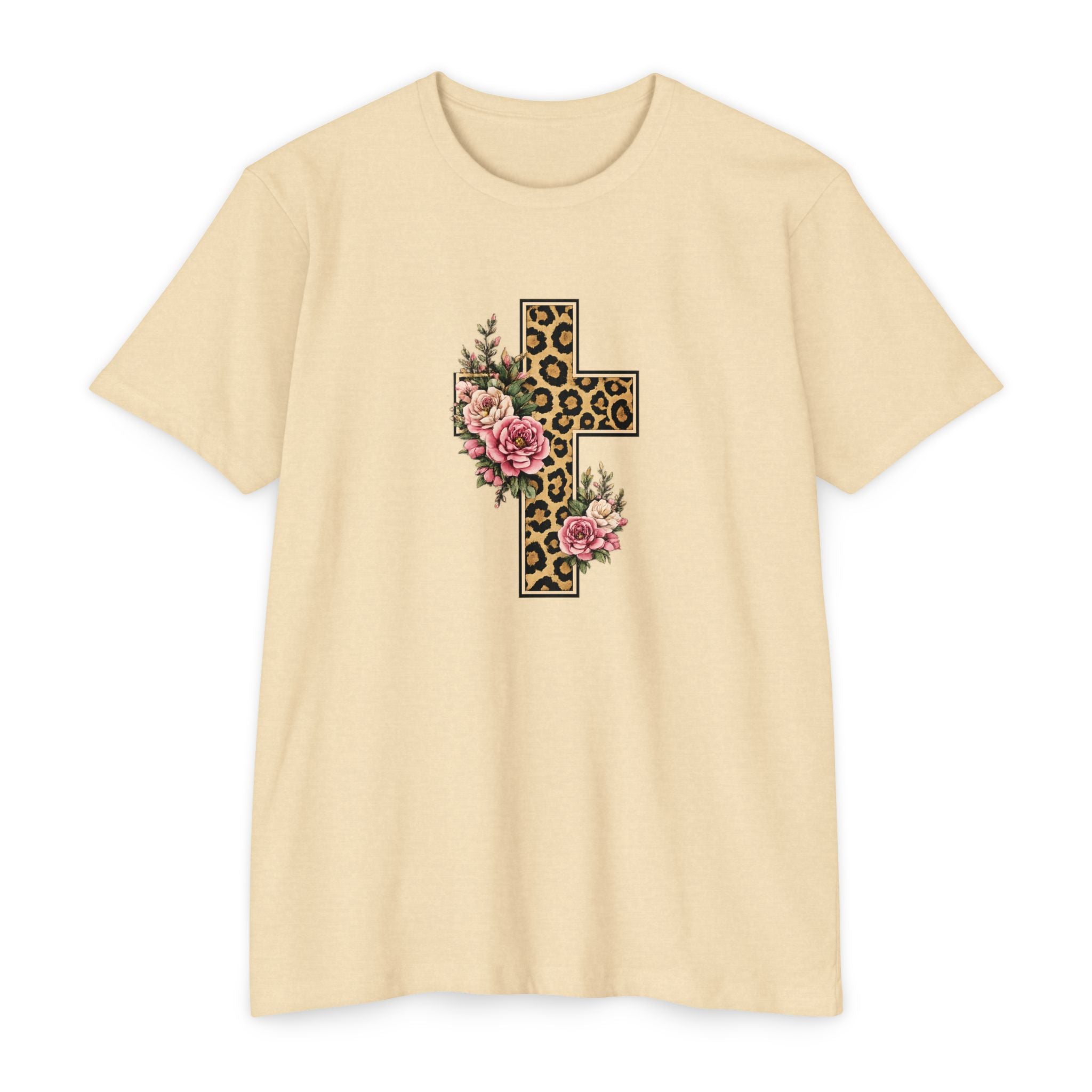 Womens Floral/ Leopard Cross T-Shirt Graphic Tee