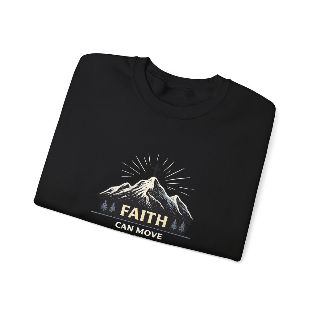 Womens Faith Can Move Mountains Crewneck Sweatshirt – Christian Inspirational Pullover