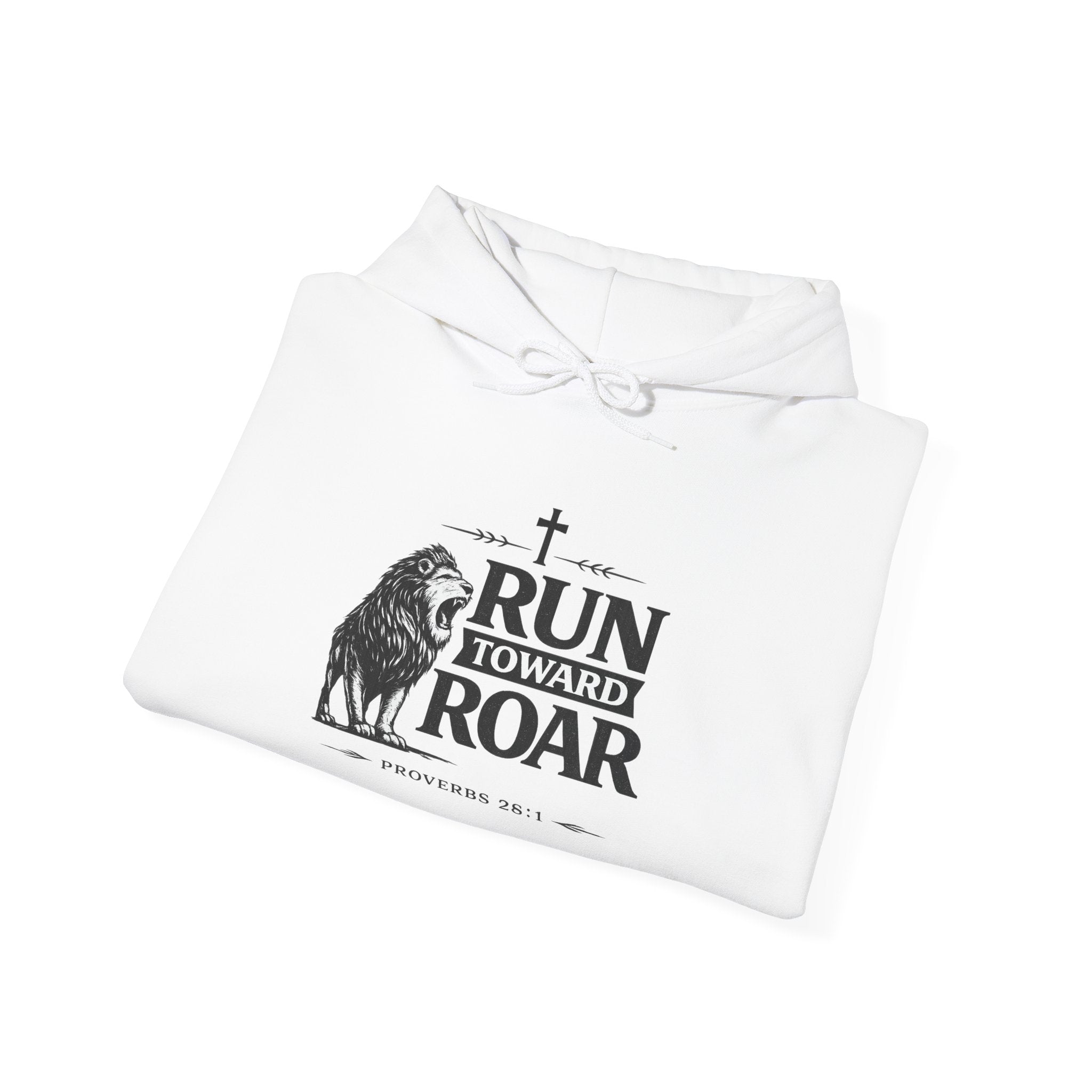 Mens Run Toward the Roar Hoodie — Christian Lion Faith Sweatshirt