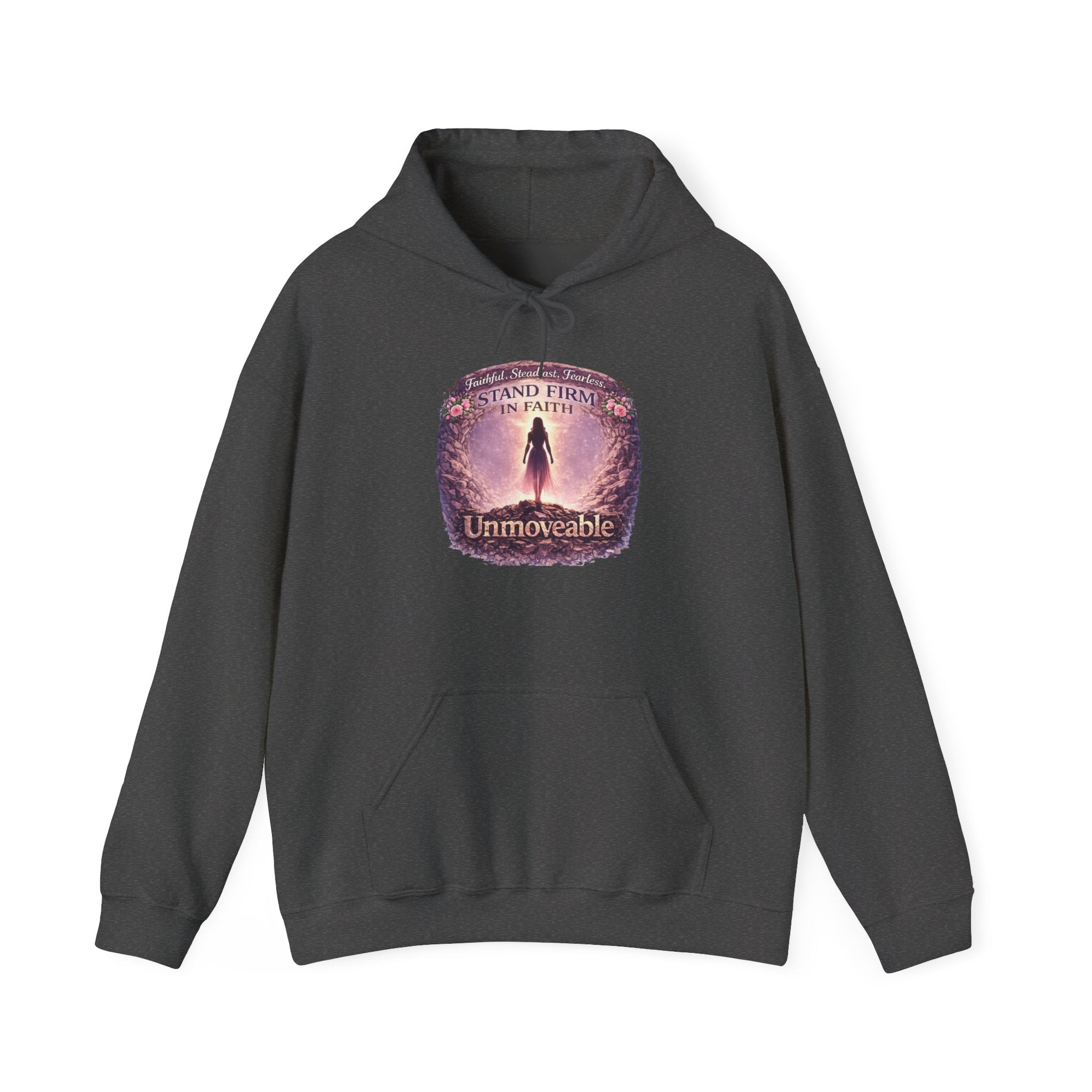 Womens Unmoveable Inspirational Hoodie — "Stand Firm in Faith" Spiritual Graphic Sweatshirt
