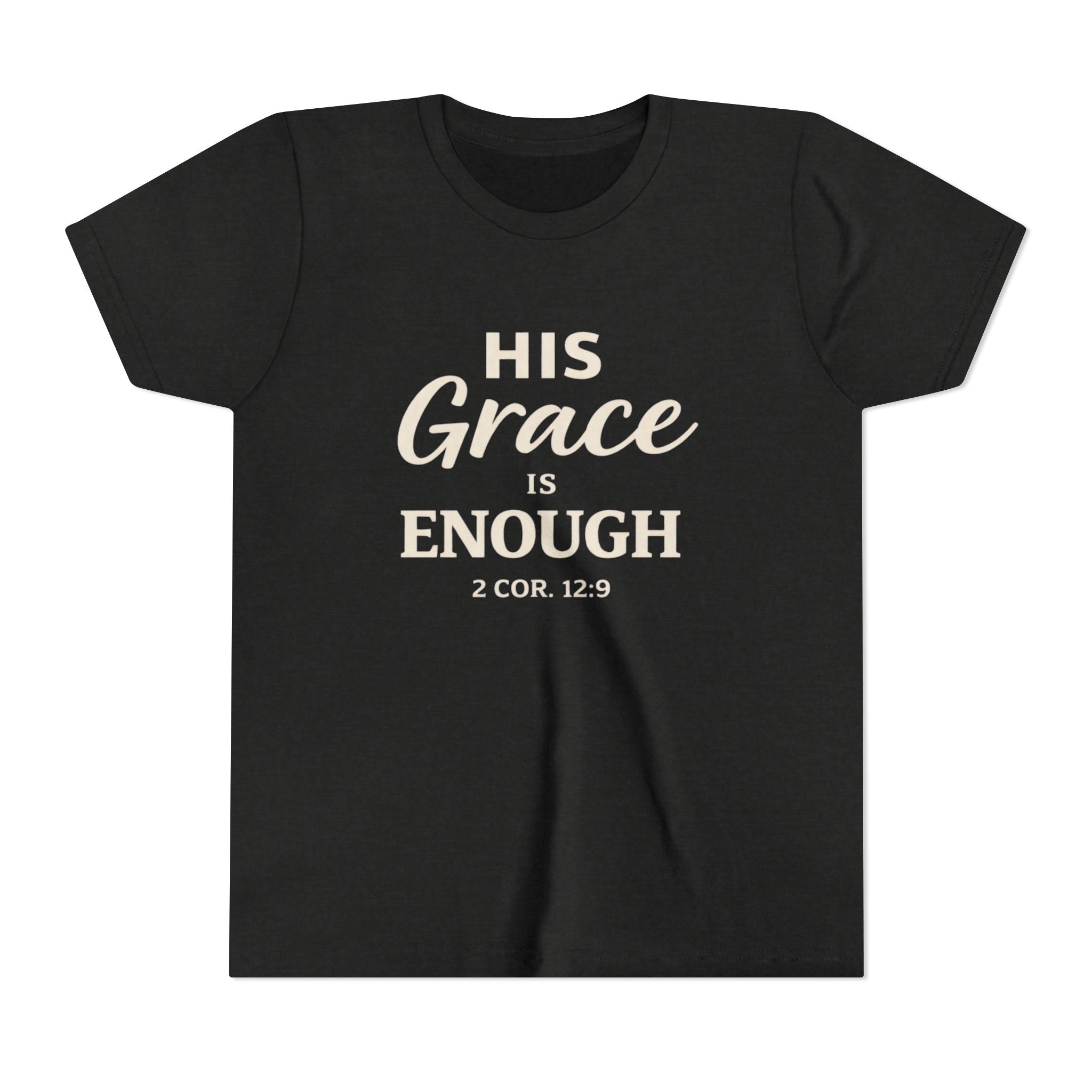 Boys Youth Tee — "His Grace Is Enough" Christian Faith Shirt (2 Cor. 12:9)