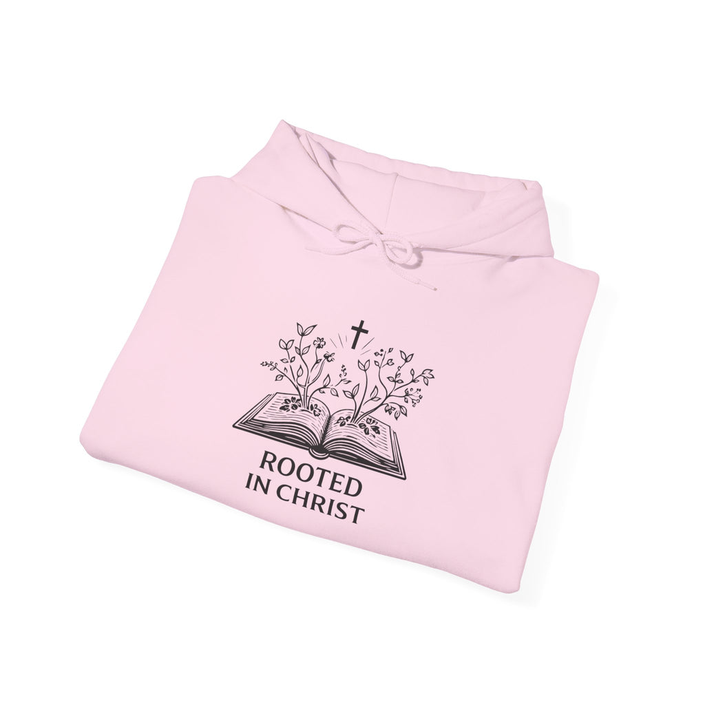Mens Christian Hoodie — "Rooted in Christ" Bible Floral Design