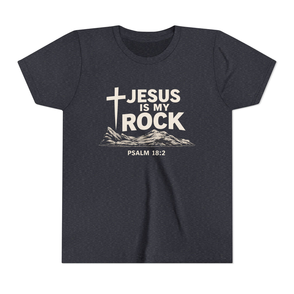 Boys Youth Tee — "Jesus Is My Rock" Psalm 18:2 Christian Kids T-Shirt