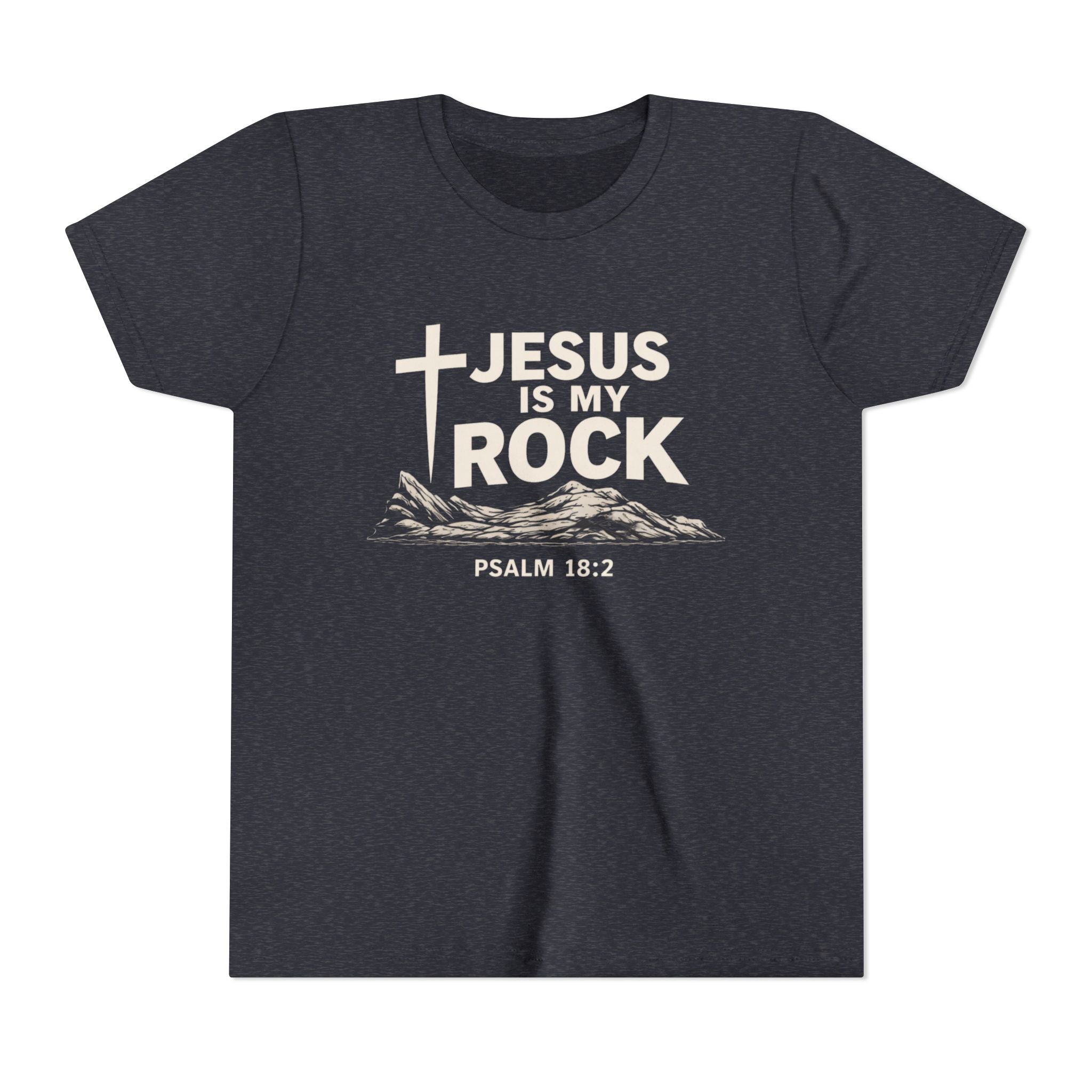 Boys Youth Tee — "Jesus Is My Rock" Psalm 18:2 Christian Kids T-Shirt